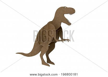 paper dinosaur toy isolated on white background. tyrannosaur Rex made out of cardboard