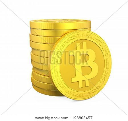 Stack of Bitcoins isolated on white background. 3D render