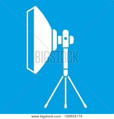 Studio lighting equipment icon white isolated on blue background vector illustration