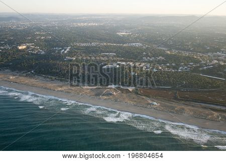 the coast near the city of Faro at the Algarve of Portugal in Europe.