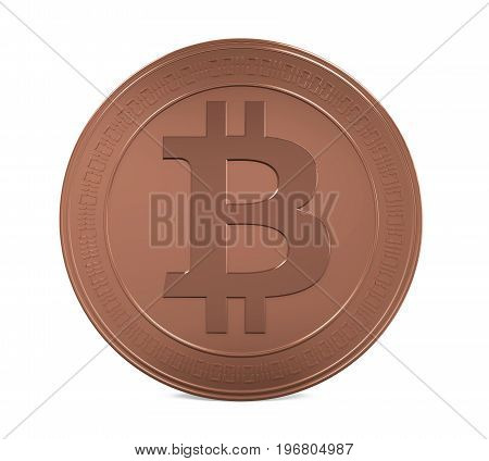 Bronze Bitcoin isolated on white background. 3D render