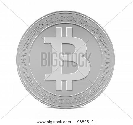 Silver Bitcoin isolated on white background. 3D render