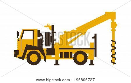 Icon drilling truck. Construction machinery. Vector illustration. Flat style