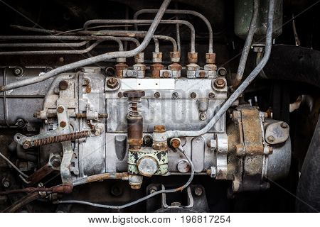 Old Rusty Iron Pipe And Scrull In Engine Power Matchine