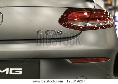 Sankt-Petersburg Russia July 21 2017: Back of Mercedes-Benz C 63s coupe 2017.Rear view. Photo Taken on Royal Auto Show July 21