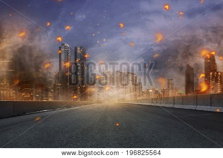 Portrait Of Disaster With Fires And Debris