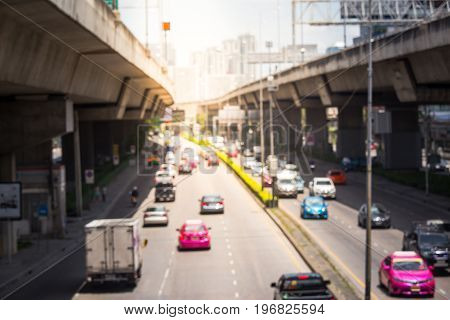 Car on highway in traffic thailandBlur focus of the lens