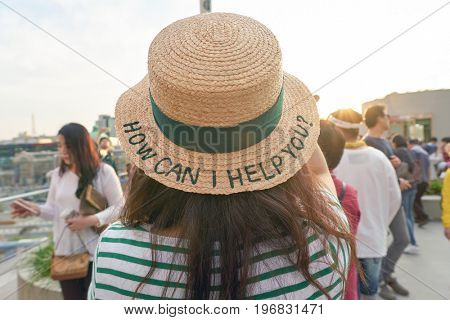 SEOUL, SOUTH KOREA -  MAY 20, 2017: roving tourist information guide at Seoul 7017 Skypark. The Seoullo 7017 Skypark, is an elevated linear park in central Seoul  which opened on May 20, 2017.