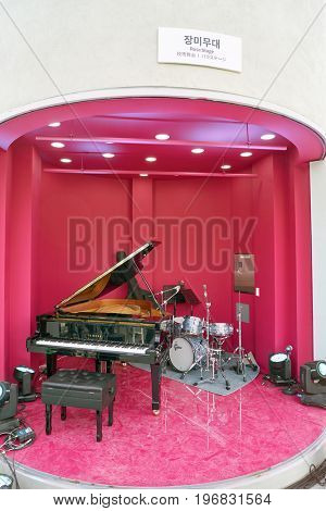 SEOUL, SOUTH KOREA -  MAY 20, 2017: rose stage at Seoul 7017 Skypark at daytime. The Seoullo 7017 Skypark, is an elevated linear park in central Seoul  which opened on May 20, 2017.