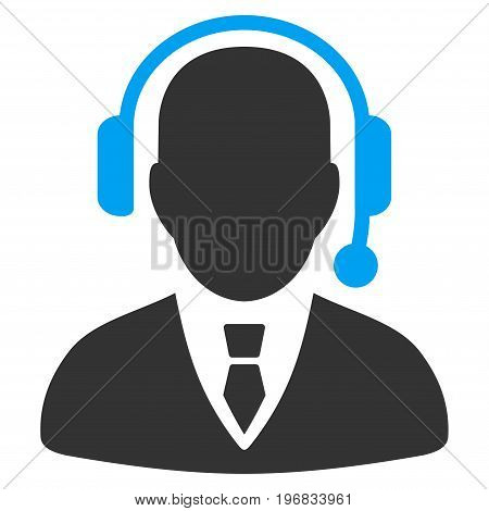 Dispatcher vector pictogram. Style is flat graphic bicolor symbol blue and gray colors white background.