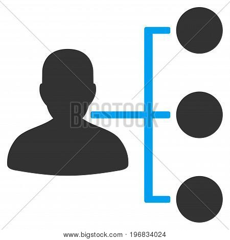 Distributor vector pictograph. Style is flat graphic bicolor symbol blue and gray colors white background.