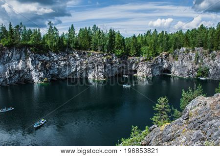 Famous beautiful marble quarry Ruskeala, Karelia, Russia