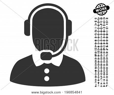 Call Center Operator icon with black bonus job symbols. Call Center Operator vector illustration style is a flat gray iconic element for web design, app user interfaces.
