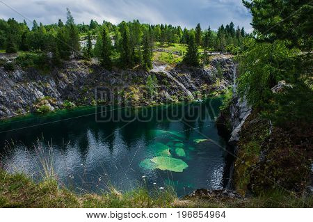 Famous beautiful marble quarry Ruskeala, Karelia, Russia