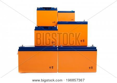 industrial lead acid batteries group, isolated on white