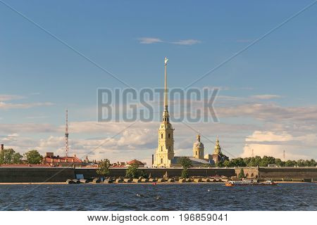 St. Petersburg, Russia - June 28, 2017: Panoramic View Of The Neva River Embankment In St. Petersbur