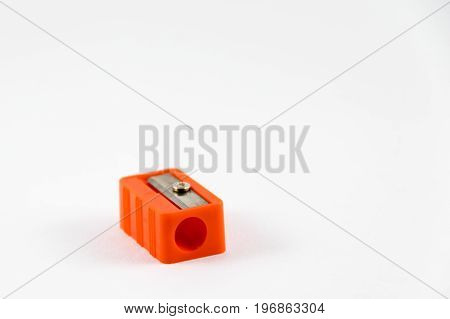 orange pencil sharpener. Isolated on white background