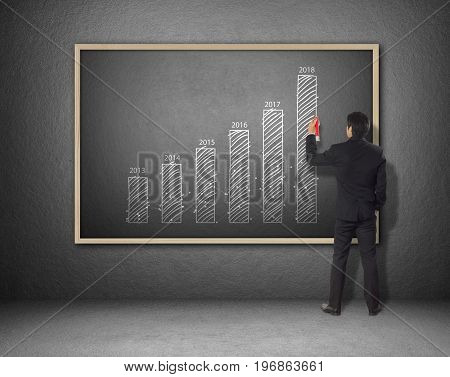 businessman drawing increasing graph, year over year, YOY