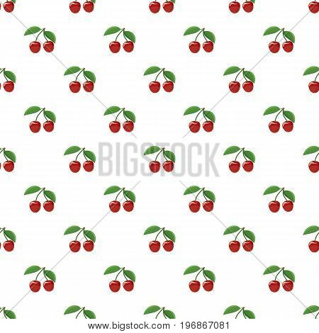 Ripe red cherry berries with pattern seamless repeat in cartoon style vector illustration