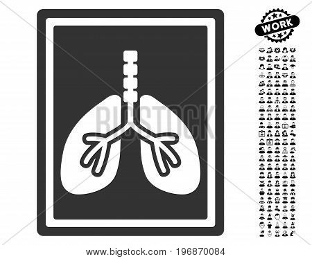 Lungs X-Ray Photo icon with black bonus work icon set. Lungs X-Ray Photo vector illustration style is a flat gray iconic element for web design, app user interfaces.
