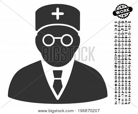Main Physician icon with black bonus profession icon set. Main Physician vector illustration style is a flat gray iconic symbol for web design, app user interfaces.