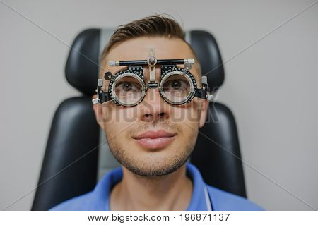 Close up glasses for optometric research in ophthalmologist clinic