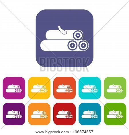 Wooden logs icons set vector illustration in flat style in colors red, blue, green, and other