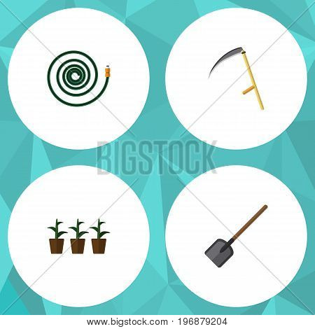 Flat Icon Dacha Set Of Cutter, Flowerpot, Hosepipe And Other Vector Objects