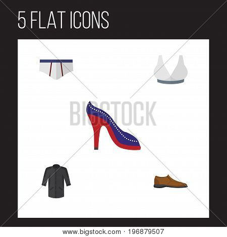 Flat Icon Clothes Set Of Underclothes, Uniform, Heeled Shoe And Other Vector Objects