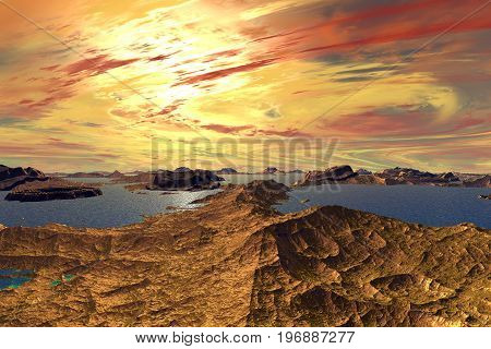 Fantasy Alien Planet. 3D Rendering