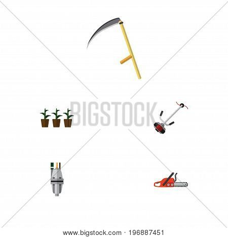 Flat Icon Dacha Set Of Hacksaw, Pump, Grass-Cutter And Other Vector Objects
