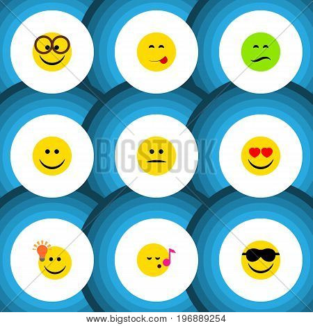 Flat Icon Expression Set Of Descant, Delicious Food, Happy And Other Vector Objects