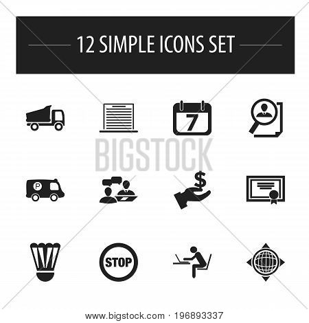 Set Of 12 Editable Complicated Icons. Includes Symbols Such As Dialogue, World, Achievement And More