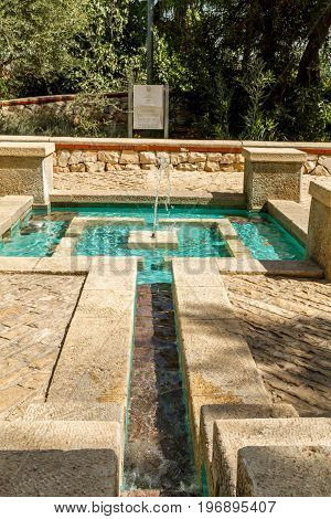 Fountain in one of the parks in Yemin Moshe historic neighborhood in Jerusalem Israel