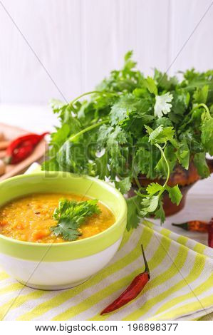 Masoor Dal - Indian Lentil Cream Soup. Curry Hyderabadi Khatti