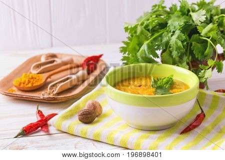 Masoor Dal - Indian Lentil Cream Soup. Curry Hyderabadi Khatti