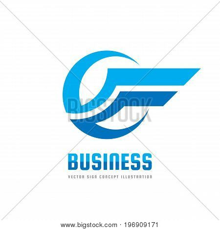 Business logo template creative illustration. Wing abstract vector sign. Transportation icon. Circle and stripes design element.