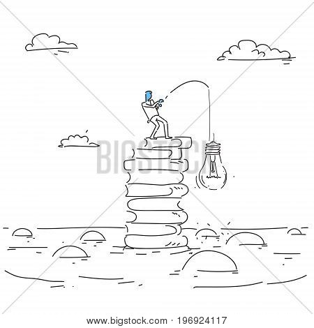 Abstract Business Man Fishing Hold Light Buble New Creative Idea Concept Vector Illustration