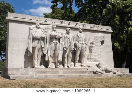 A memorial monument in Lille in memory of five First World War Resistance leaders executed by the German occupying forces.