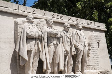 A memorial monument in Lille in memory of five First World War Resistance leaders executed by the German occupying forces.