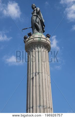 The magnificent Column of the Goddess situated in Grand Place - the central square in the historic city of Lille in France.