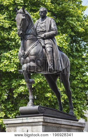 LONDON UK - JUNE 14TH 2017: An esquestrian statue of Field Marshal Earl Haig located on Whitehall in London UK, on 14th June 2017.