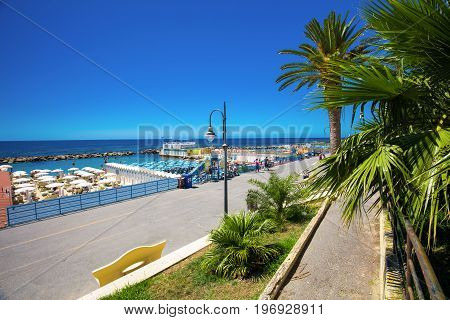 Beach At Sanremo Promenade, Mediterranean Coast