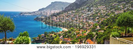 View to Monte Carlo and Monaco from Roquebrune Cap-Martin French riviera France Europe.