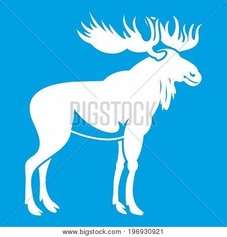 Moose icon white isolated on blue background vector illustration