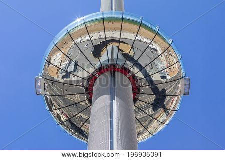 BRIGHTON UK - MAY 31ST 2017: The impressive British Airways i360 observation tower located on Brighton seafront in Sussex UK on 31st May 2017.
