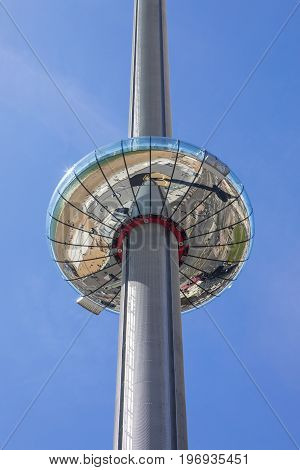 BRIGHTON UK - MAY 31ST 2017: The impressive British Airways i360 observation tower located on Brighton seafront in Sussex UK on 31st May 2017.