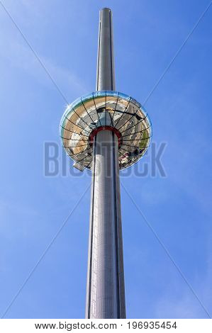 BRIGHTON UK - MAY 31ST 2017: The impressive British Airways i360 observation tower located on Brighton seafront in Sussex UK on 31st May 2017.