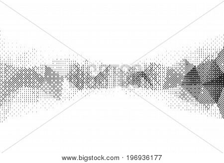 Vector illustration of monochrome particle pattern moving shape for big data visualization. Futuristic infographic on white background