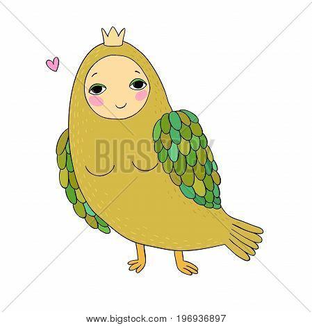 Girl Sirin. Mythological bird. Russian folklore. Isolated objects on white background. Vector illustration.